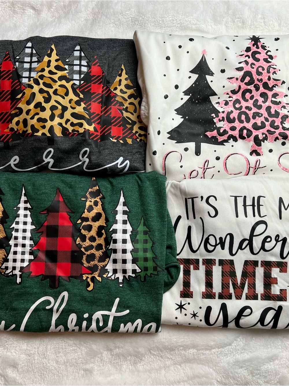 Women Christmas Graphic Tshirt Bundle 4- Plaid, Leopard & Pink Accents